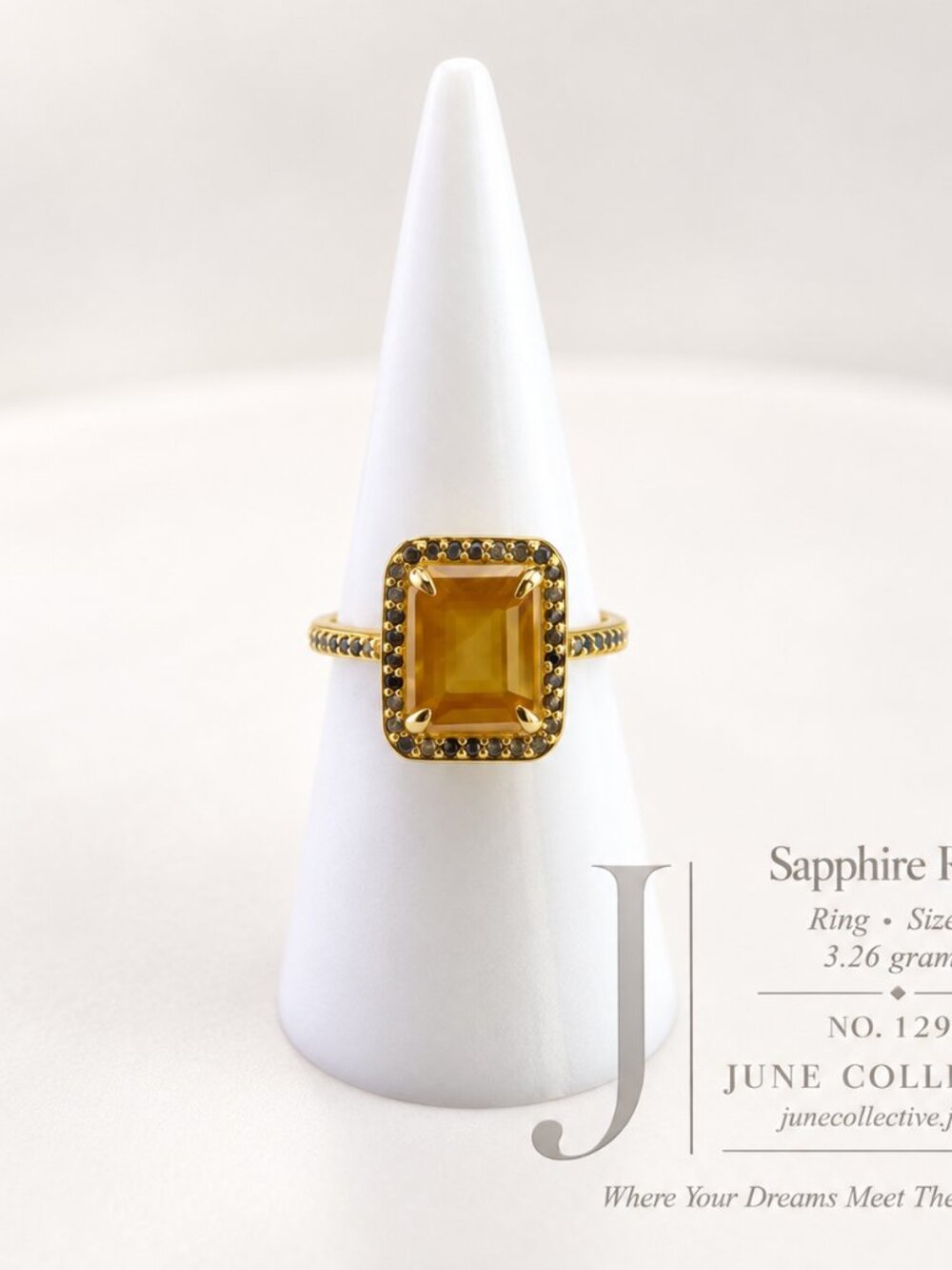 Natural Yellow Sapphire & Blue Sapphire Halo Ring 925 Silver 14K Gold Plated Siz